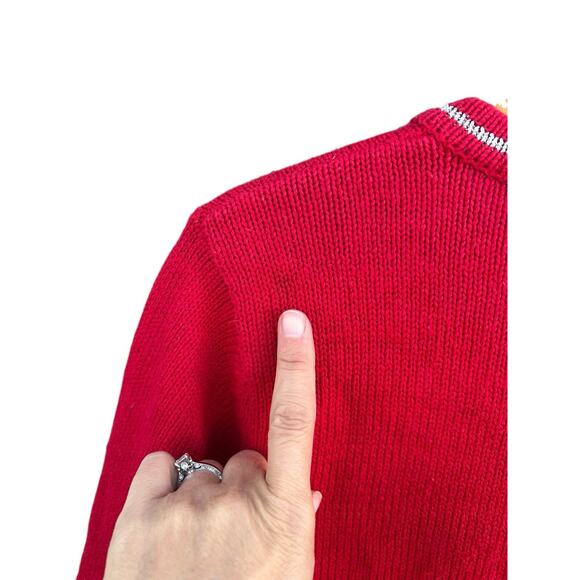 Vintage All Points Christmas Holiday Cardigan Felt Appliques Snow Globes SMALL - Picture 6 of 8